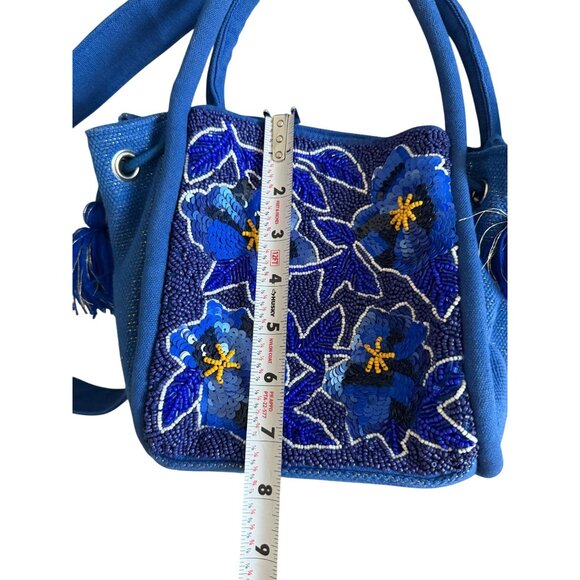 AMERICA & BEYOND Blue Beaded Floral Satchel Crossbody Bag - Picture 7 of 12